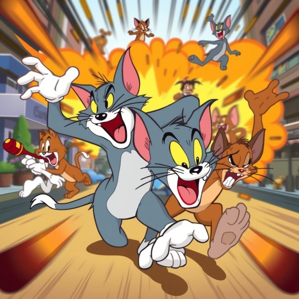 Tom & Jerry Chase Scene in Vibrant Cartoon Style