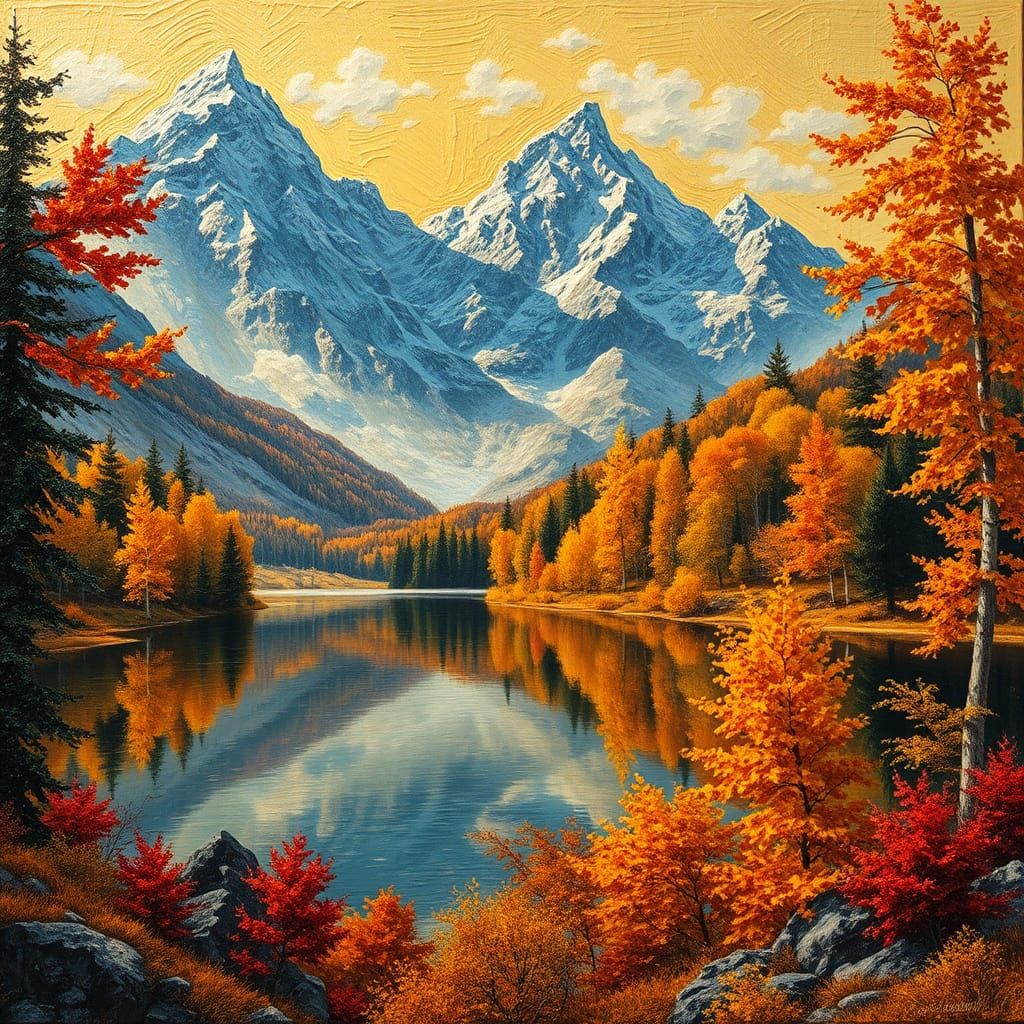 Autumn Landscape: Impasto Acrylic Painting with Vivid Colors
