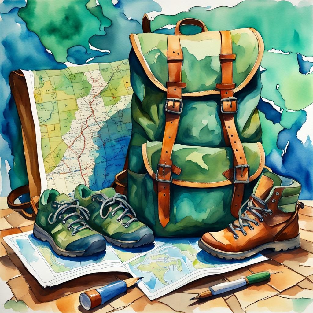 Travel Items in Loose Watercolor Gouache Style