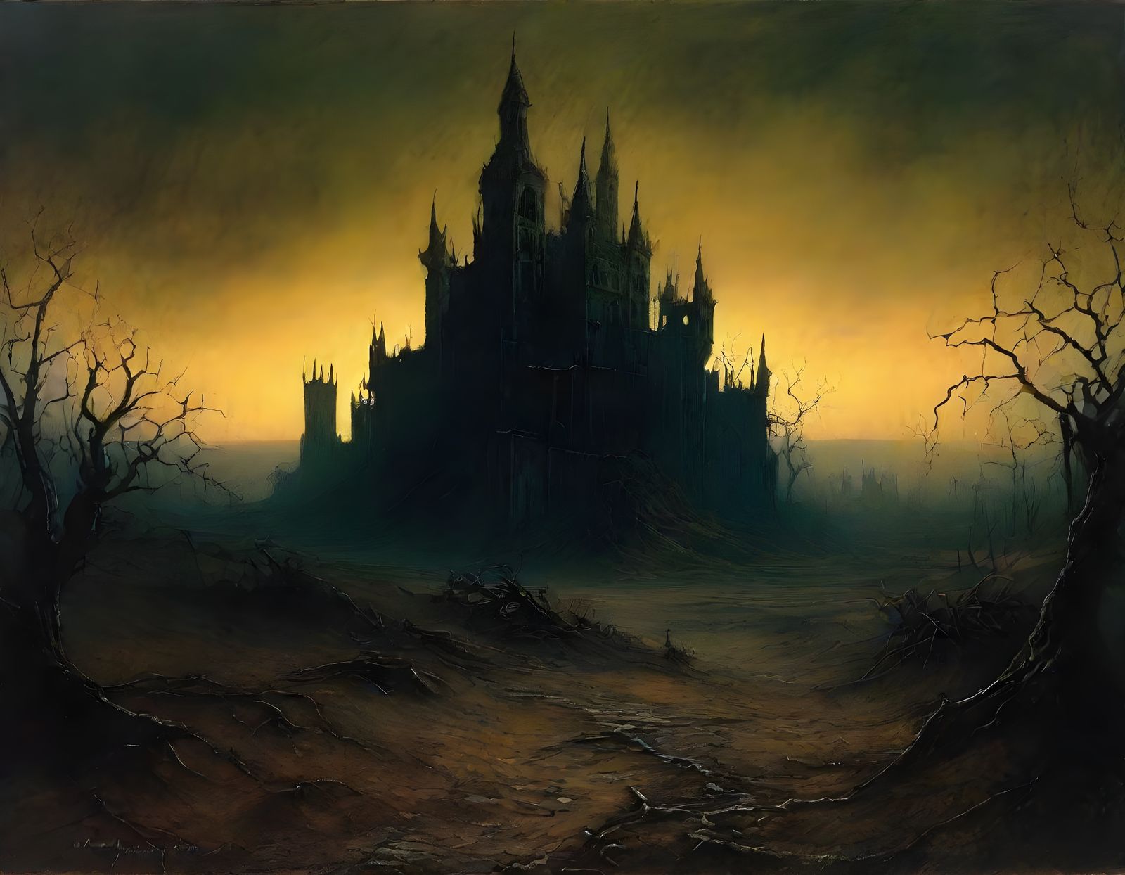 Devastated Fortress: Ethereal Landscape Painting