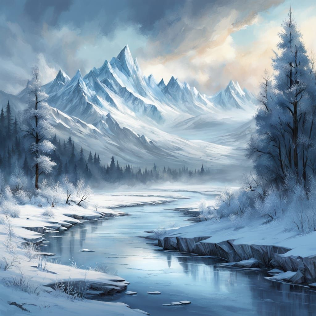 Vast Serene Winter Landscape Digital Painting