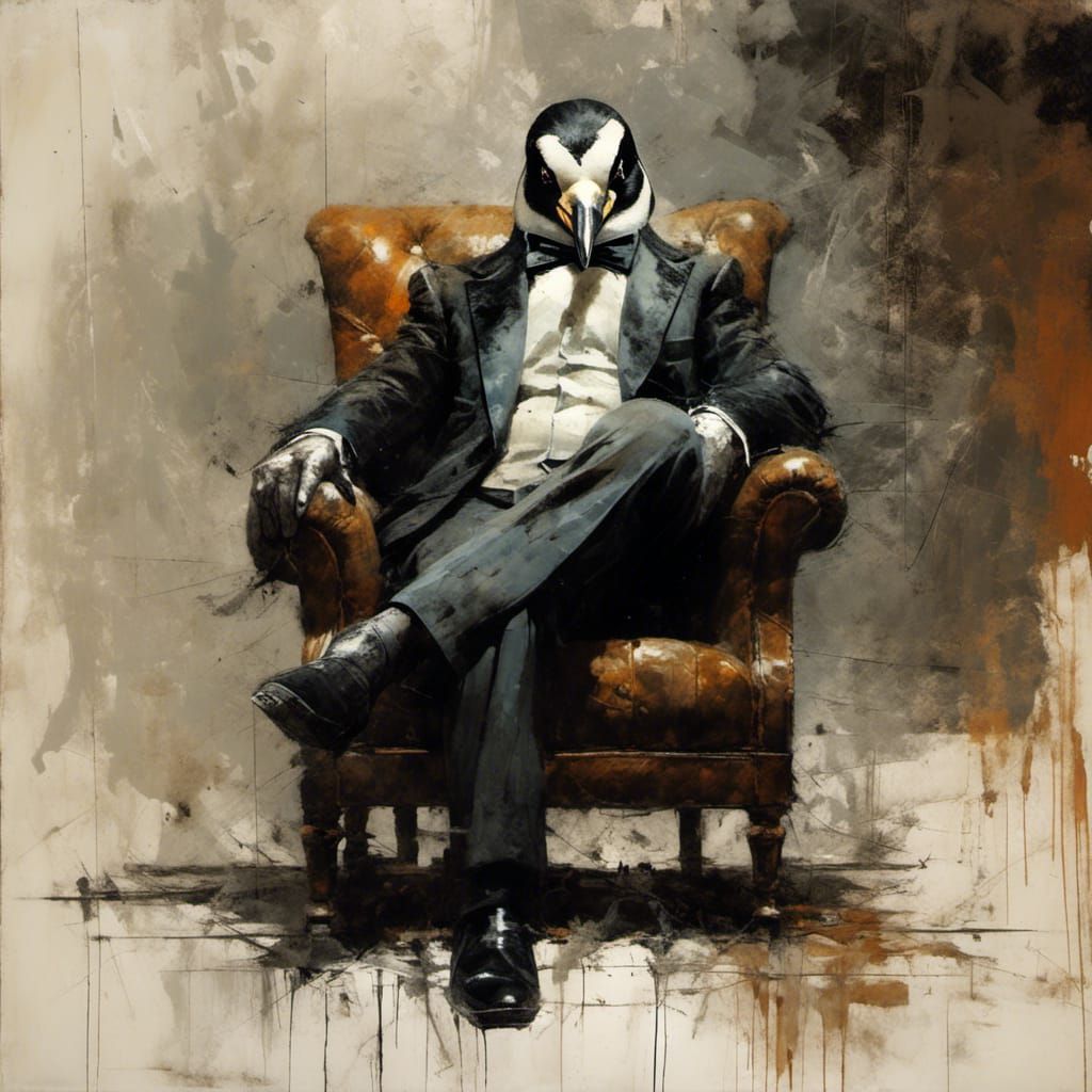 Sinister Penguin Portrait in 70s Comic Style