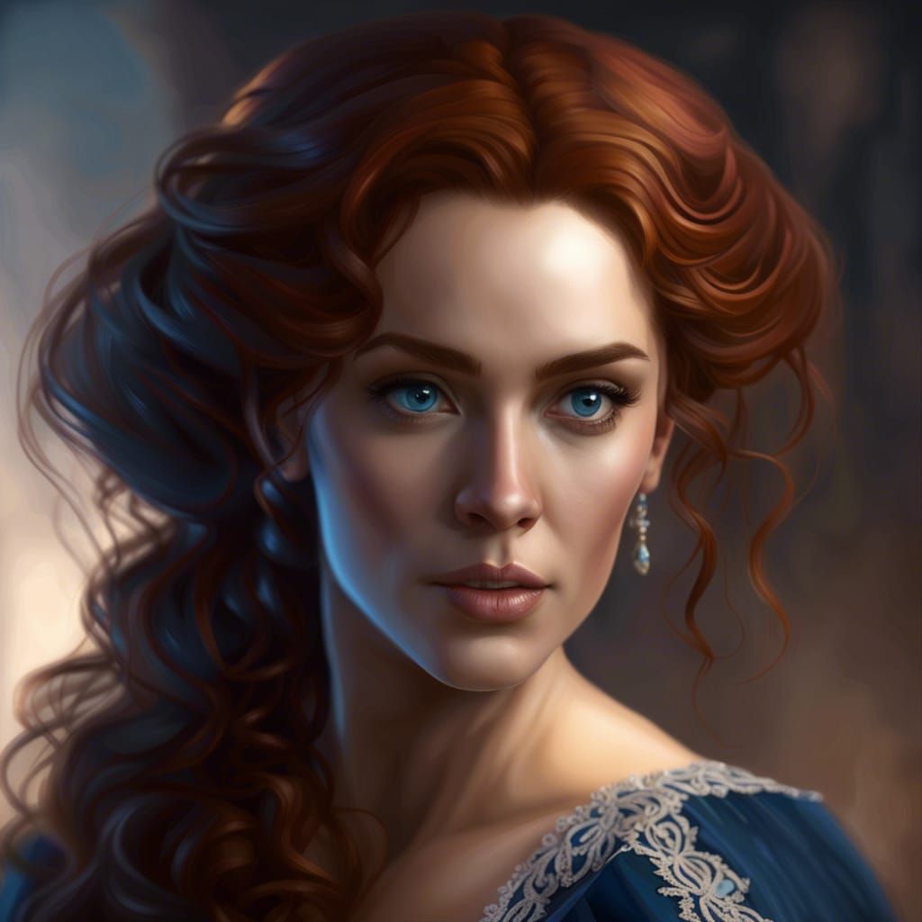 Elegant Woman in Vintage Gown, Digital Art