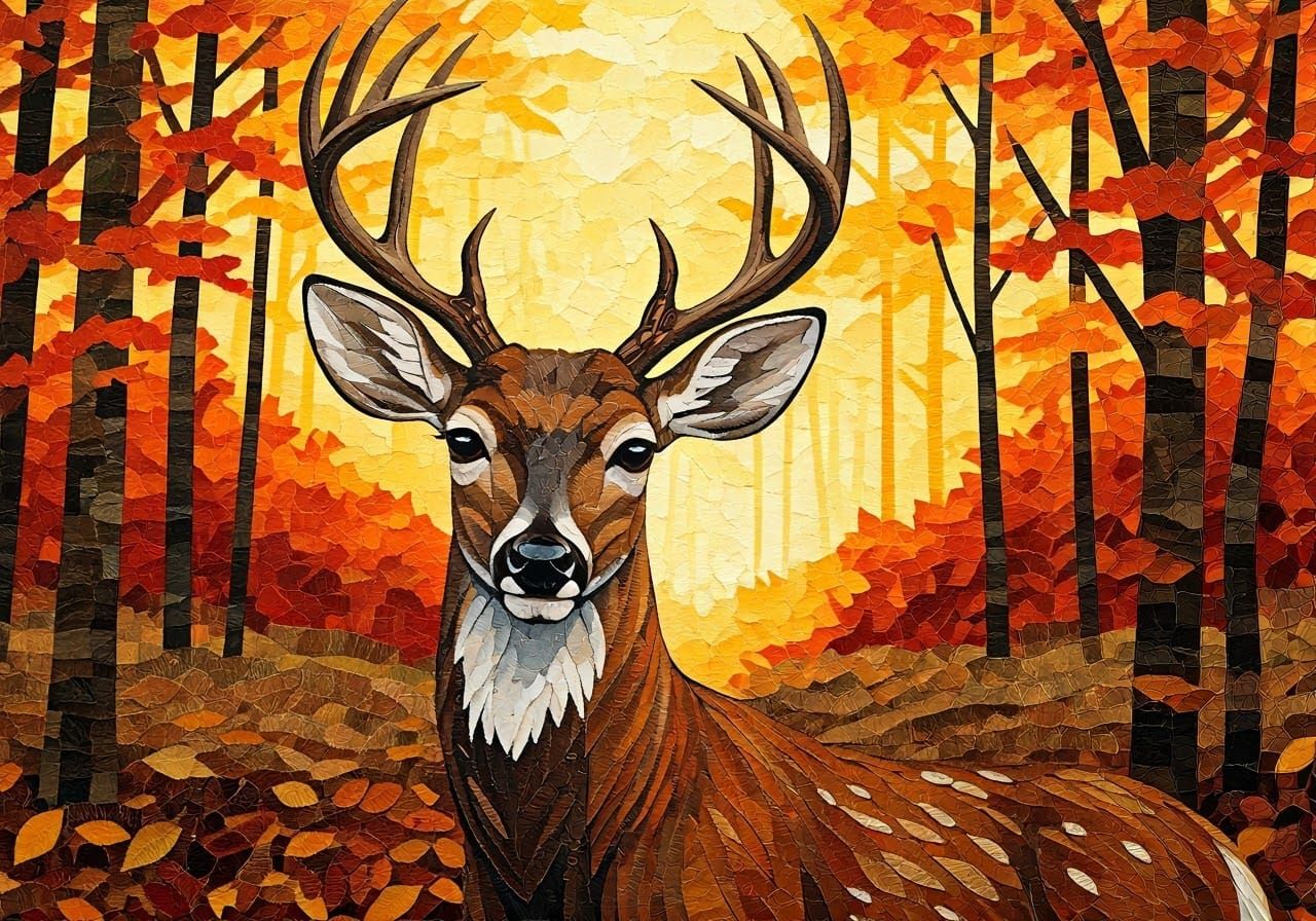 Paper Deer in Autumn Forest Collage