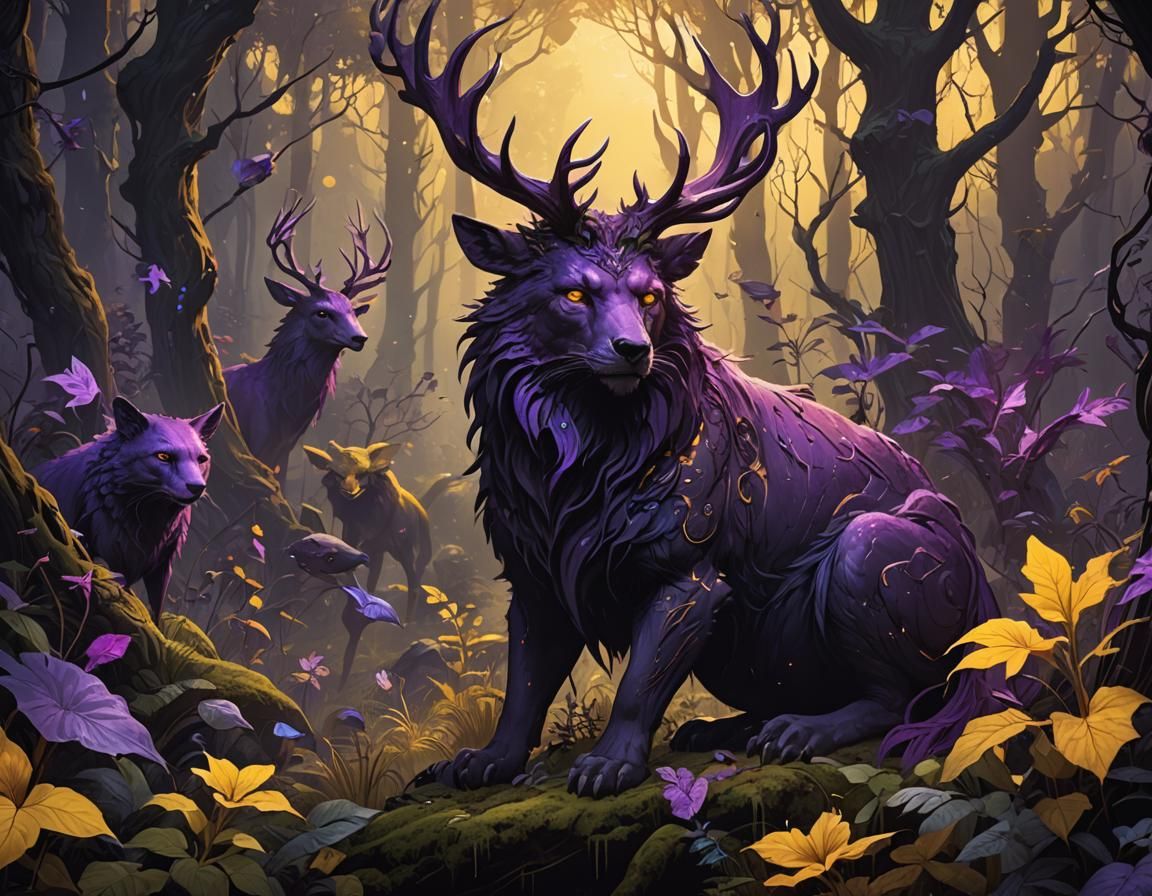 Mystical Forest Animals in Dark Fantasy Style