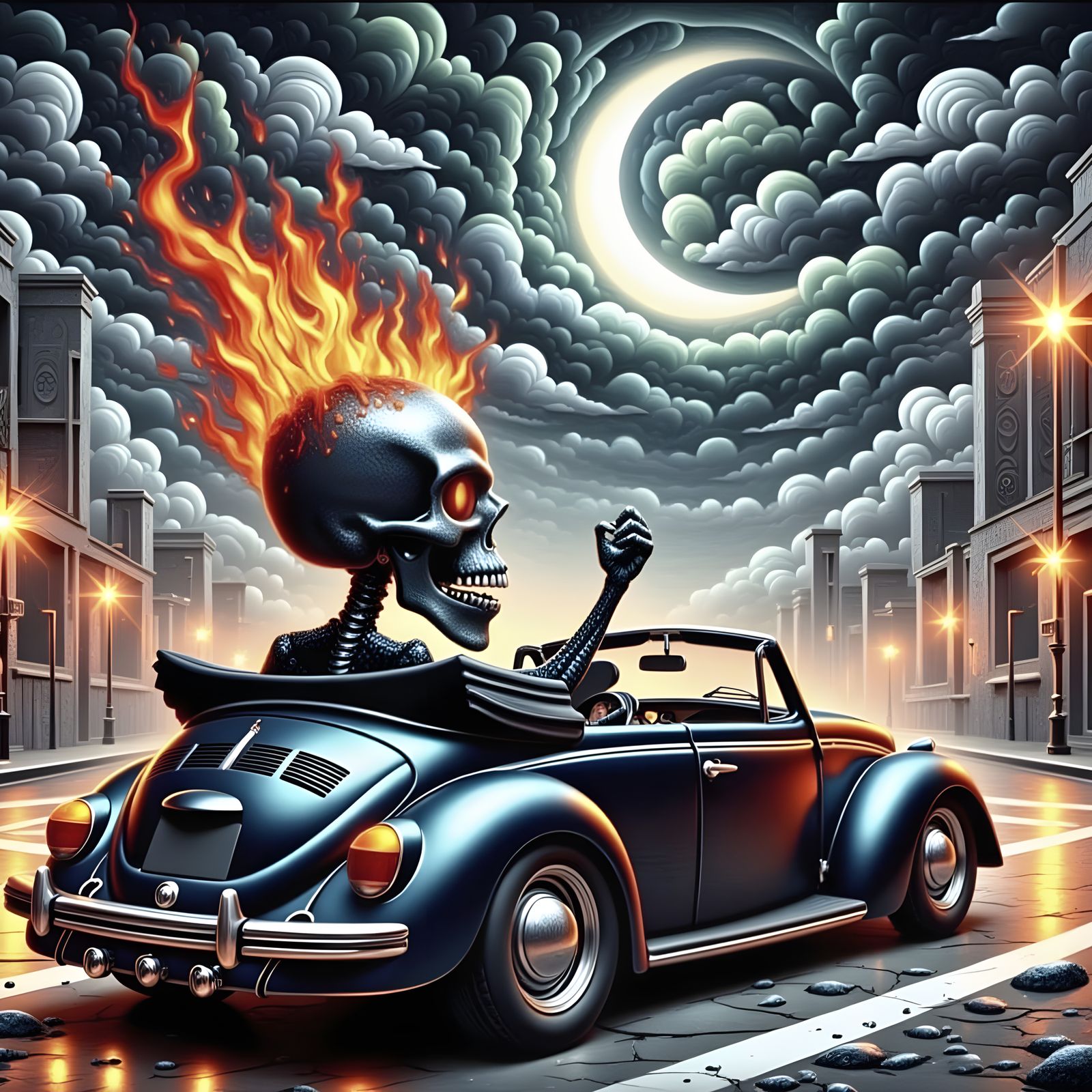 Midnight Specter Cruises the Intersection in a Fiery Convert...