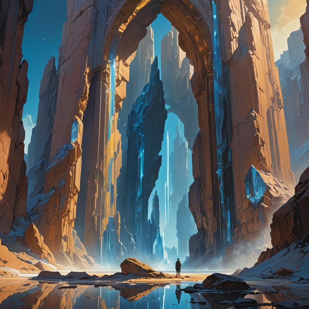 Crystal Arch in Alien Desert, Syd Mead Style
