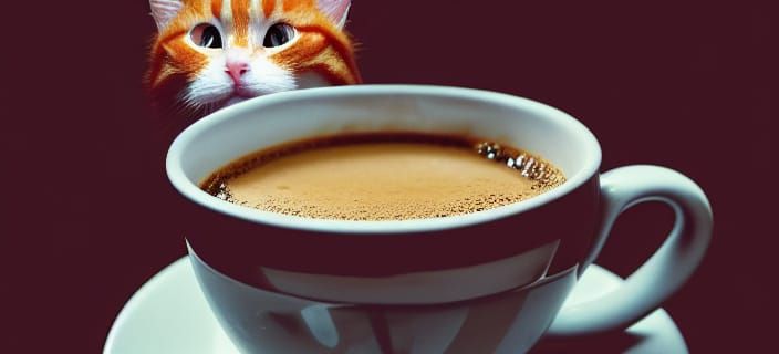 Ginger Cat's Coffee Bath: A Whimsical Digital Art Piece