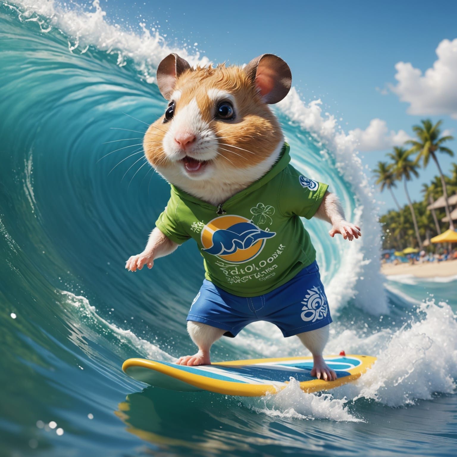 Hamster Surfer in Tropical Paradise
