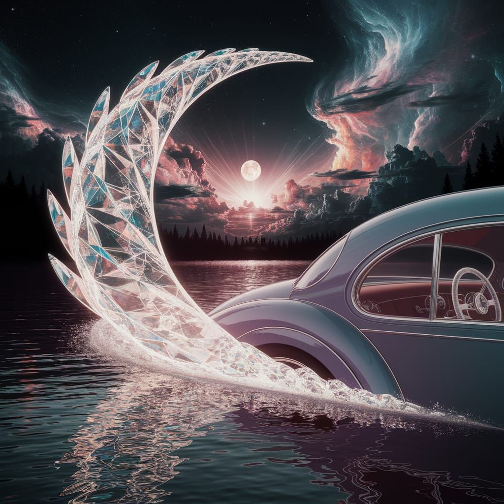 Art Deco Car Races Through Starry Night