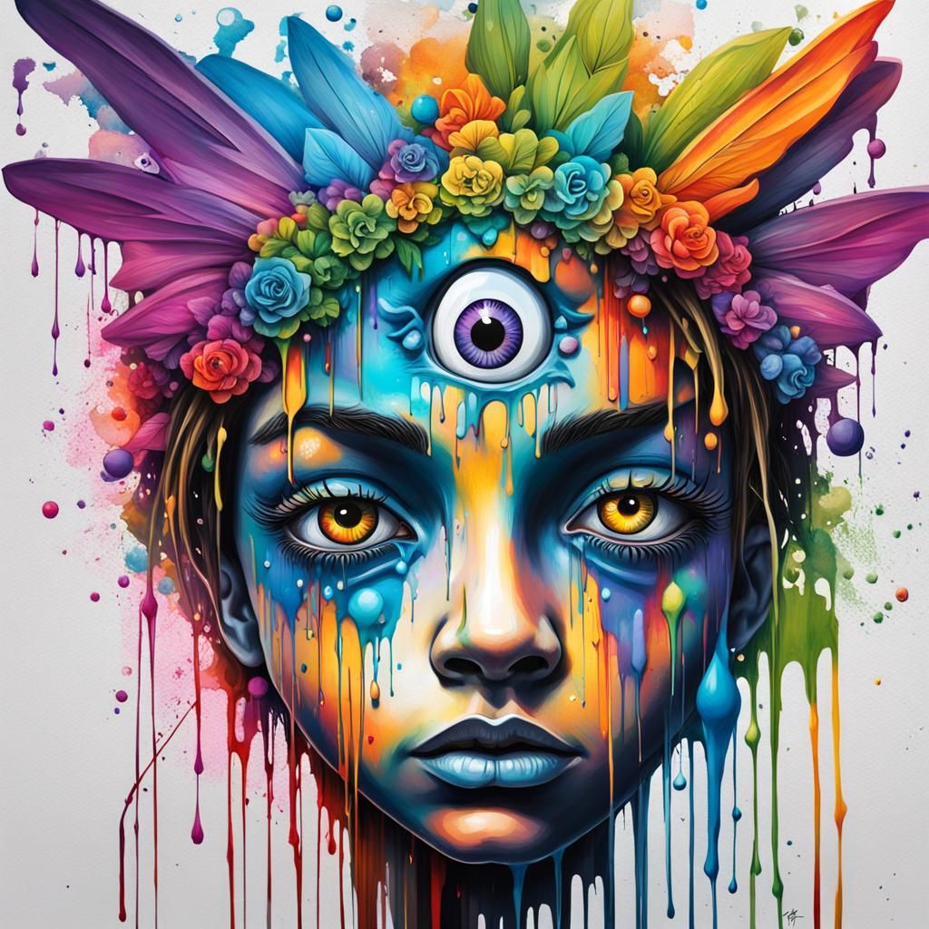 Crying Fairy with Third Eye: Graffiti Street Art