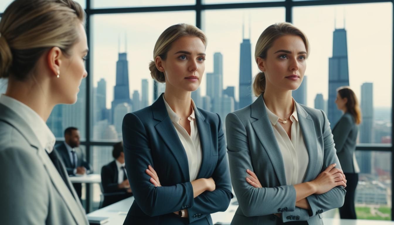 Professional Woman in Chicago Office, Cinematic Still