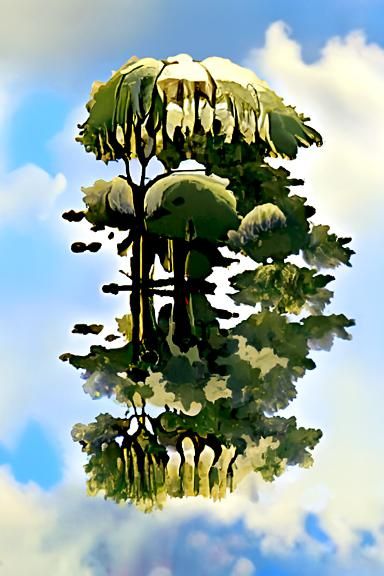 Trees Orbiting Sun in Art Deco Style