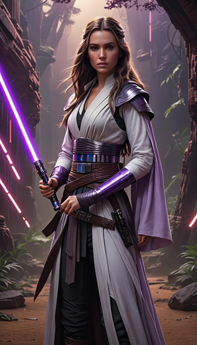 Beautiful Jedi Master with Purple Lightsaber
