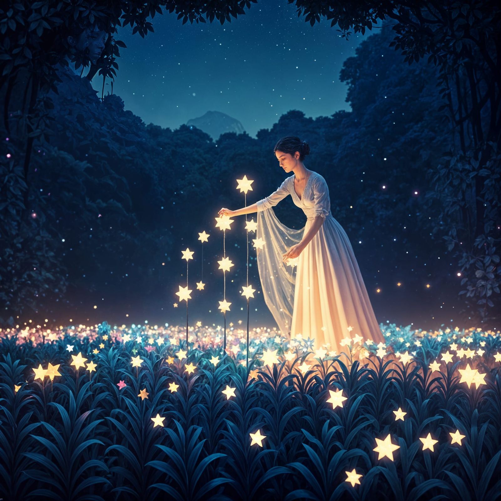 Moonlight Gardener Portrait in Detailed Matte Painting