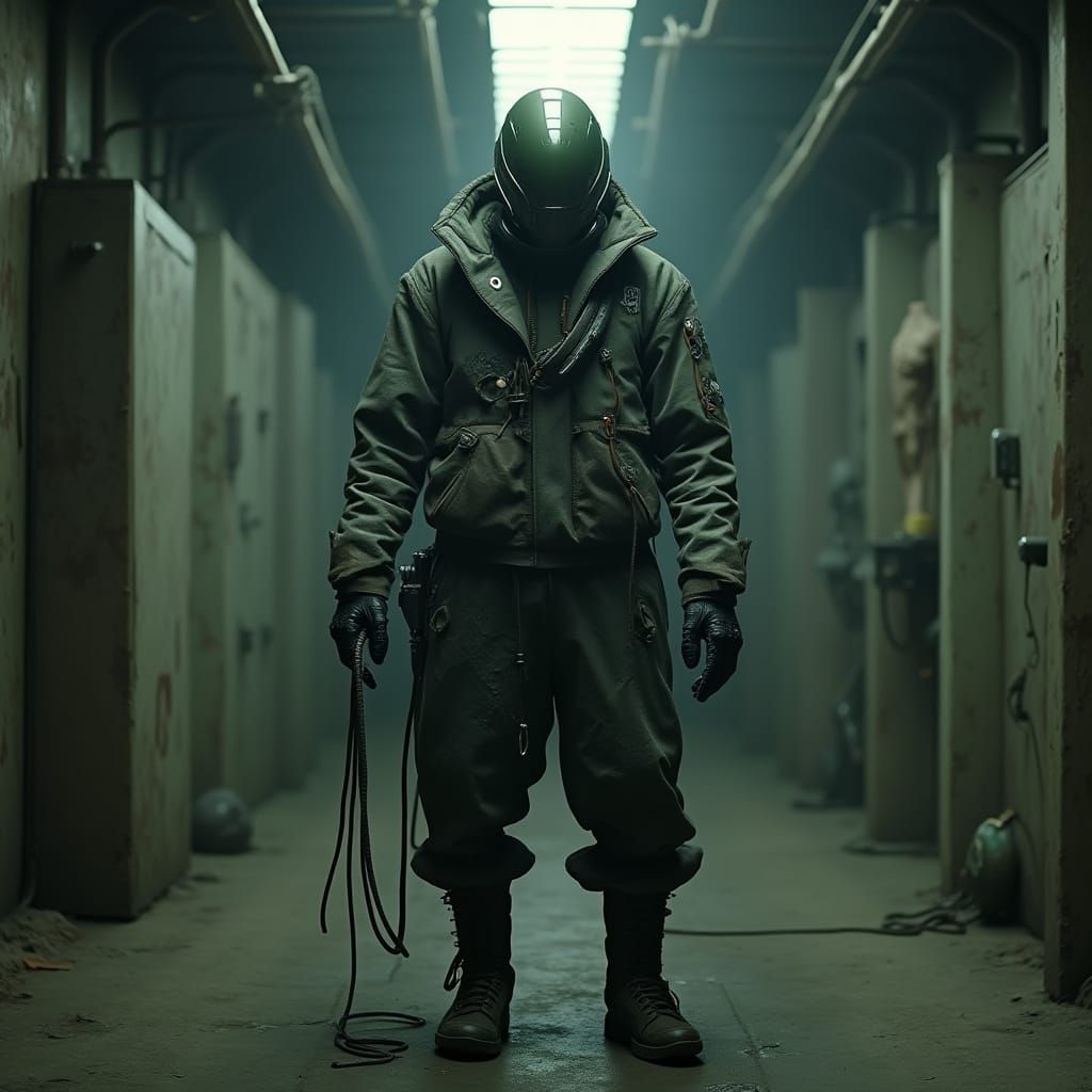 Eerie Humanoid Figure in Cyberpunk Biopunk Style