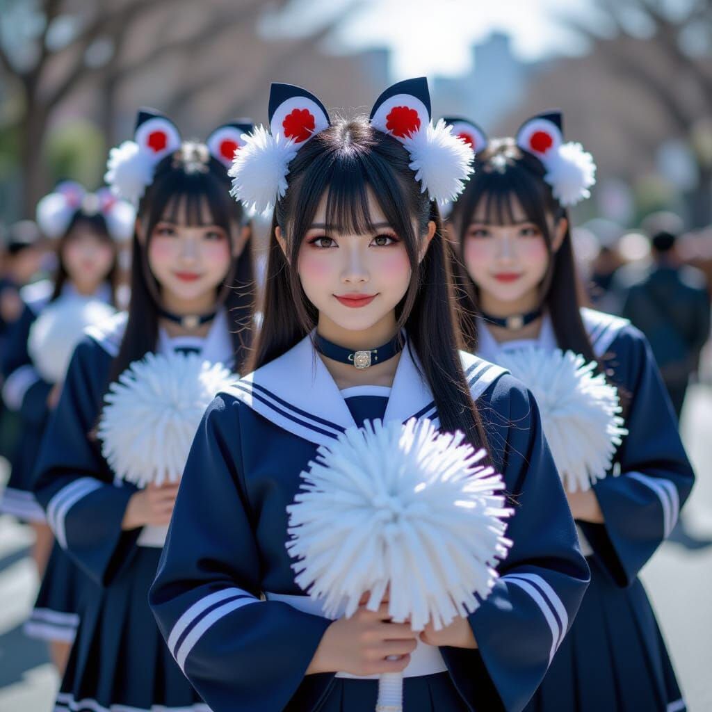 Japanese Goth Cheerleaders with Pom Poms: Professional Photo