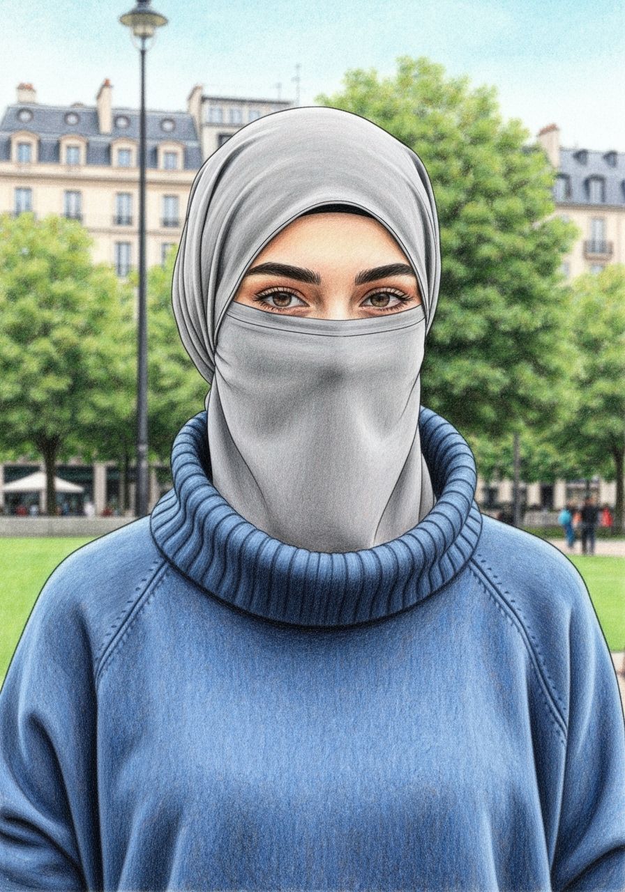 Elegant Woman in Niqab, Color Pencil Portrait