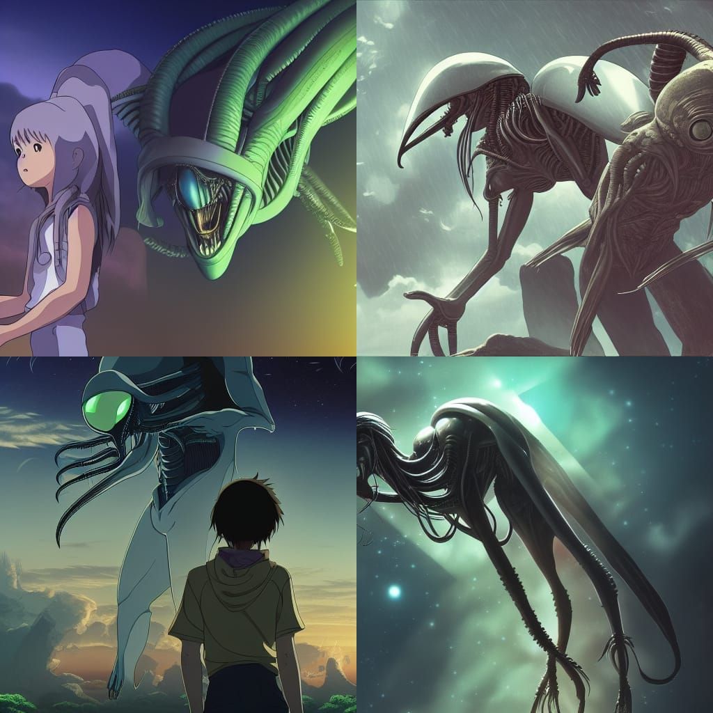 Alien vs Predator in Studio Ghibli Style