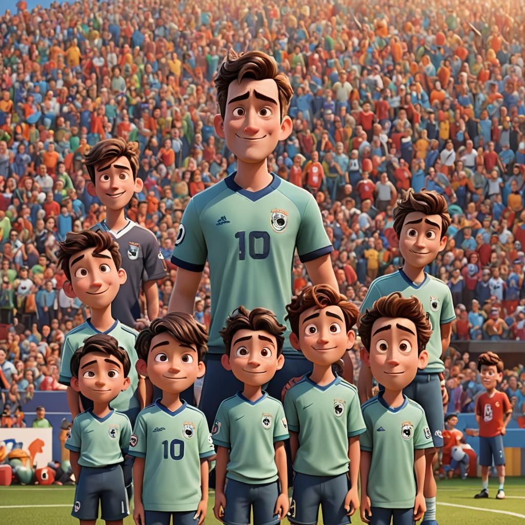 Boys in Soccer Jerseys: Pixar-Style 3D Rendering