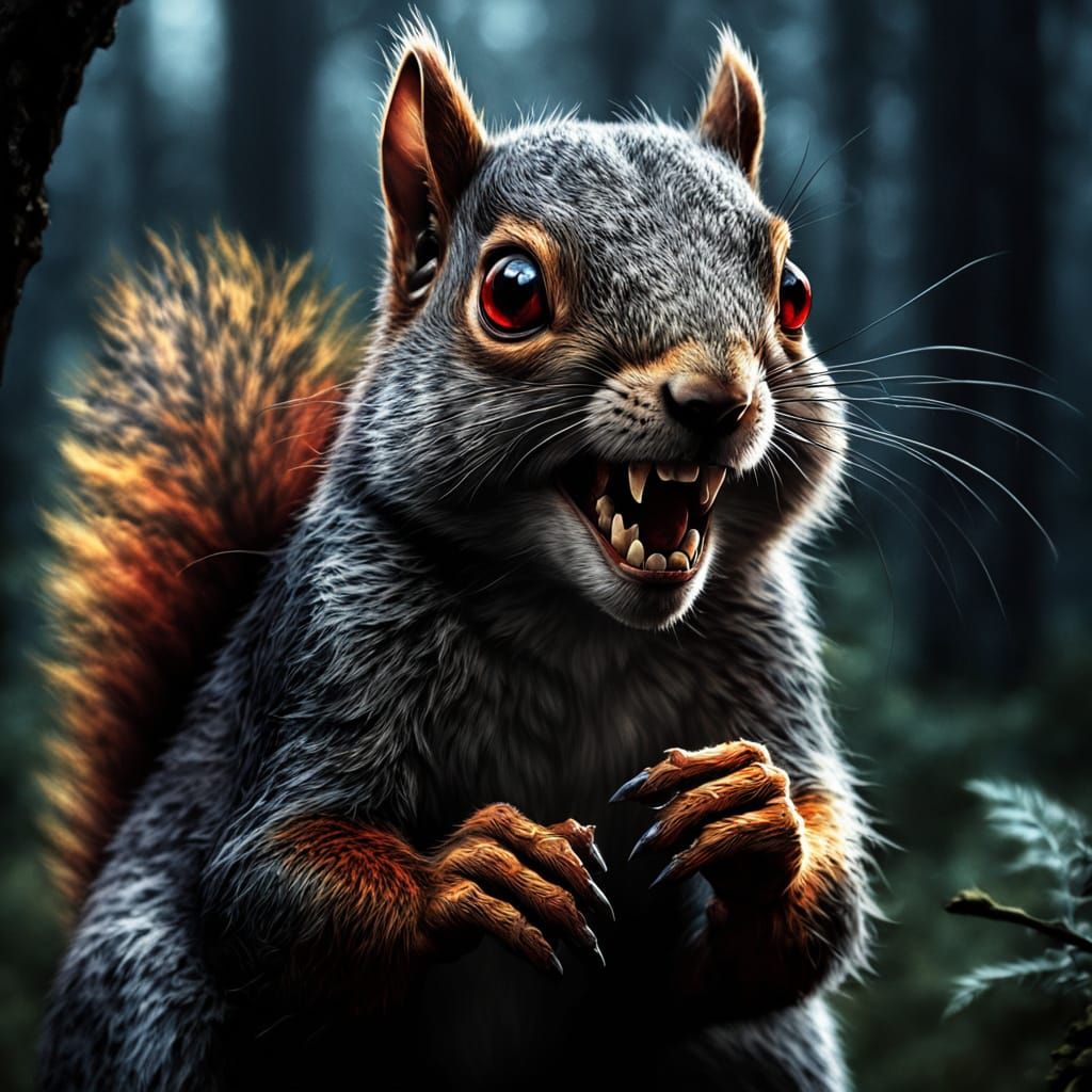 Mischievous Squirrel in Dark Fantasy Gothic Style