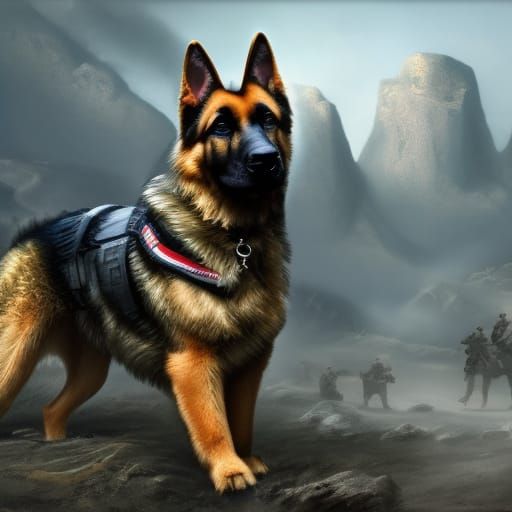 German Shepherd Military Police: Detailed Fantasy Art