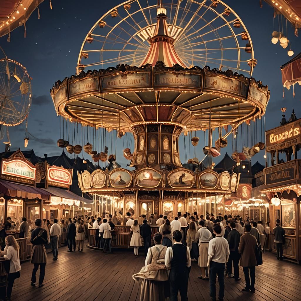 Eerie Fairground with Carousel in Tim Burton Style