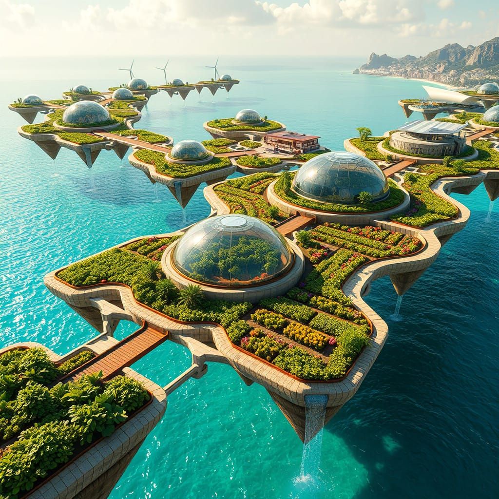 Ethereal Coastal Hydroponic Farms in Harmony with Nature