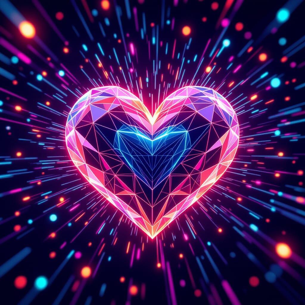 Vibrant Heart Lights in Kaleidoscope Pattern