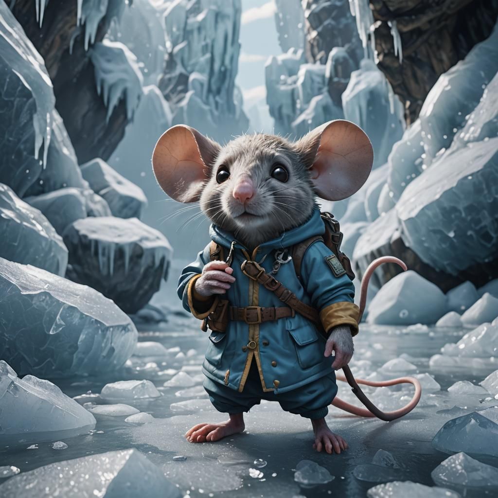 Explorer Mouse in Ice, Detailed Matte Painting