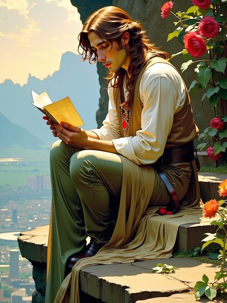 Agonizing Cliffside Confession in Art Nouveau Style