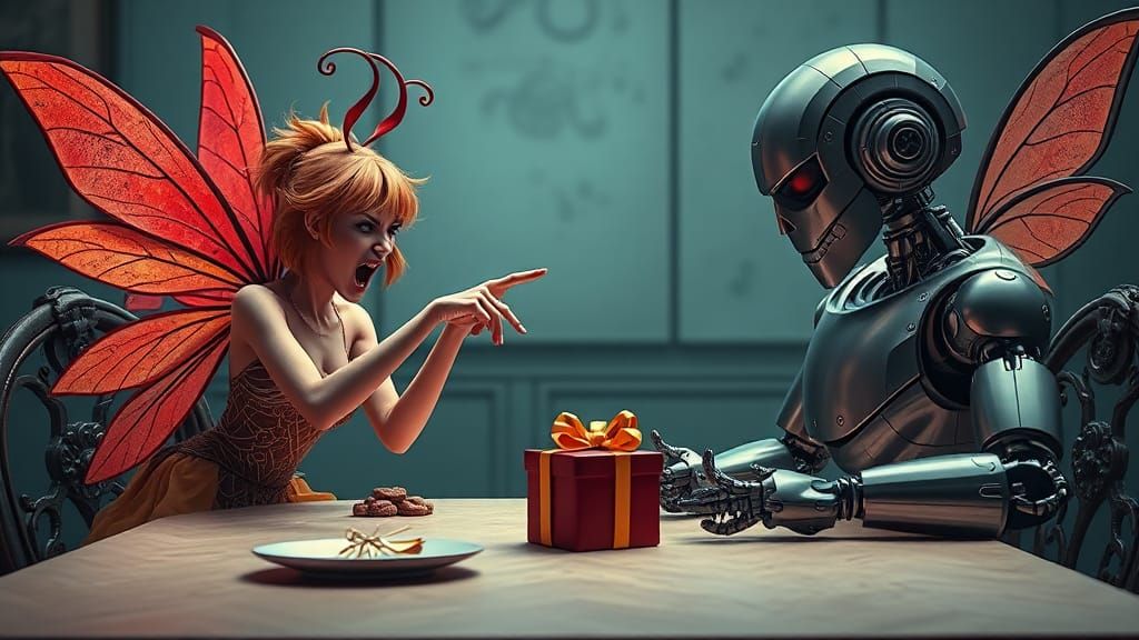 Fairy and Robot Face-Off in Hyperdetailed Realism