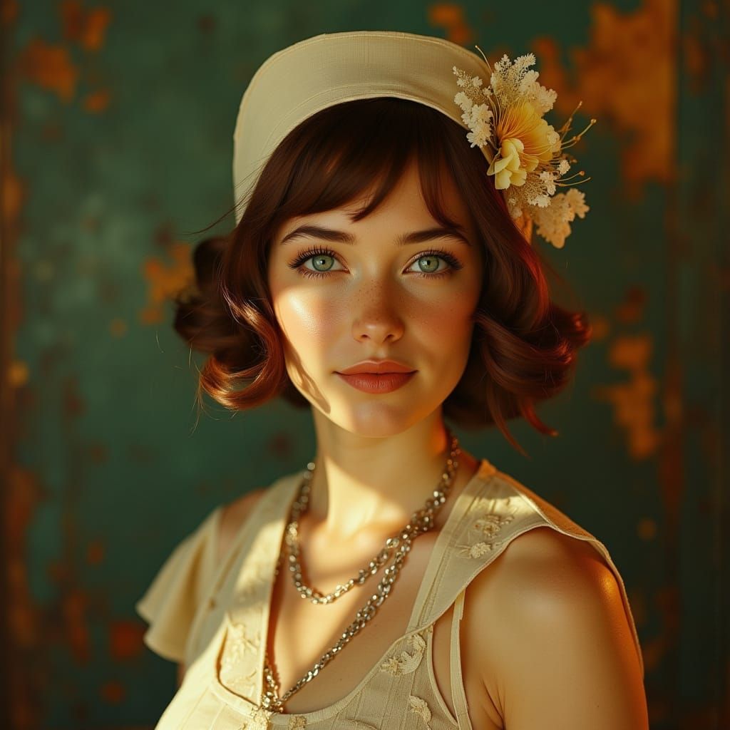 1920s Nurse in Sepia Tones with Emerald and Ruby Accents