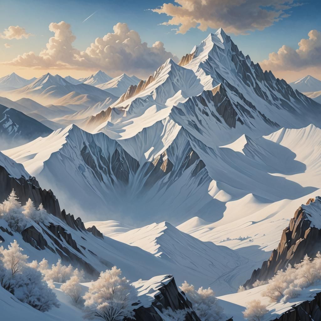 Snowy Mountain Peak in Soft Gothic Style