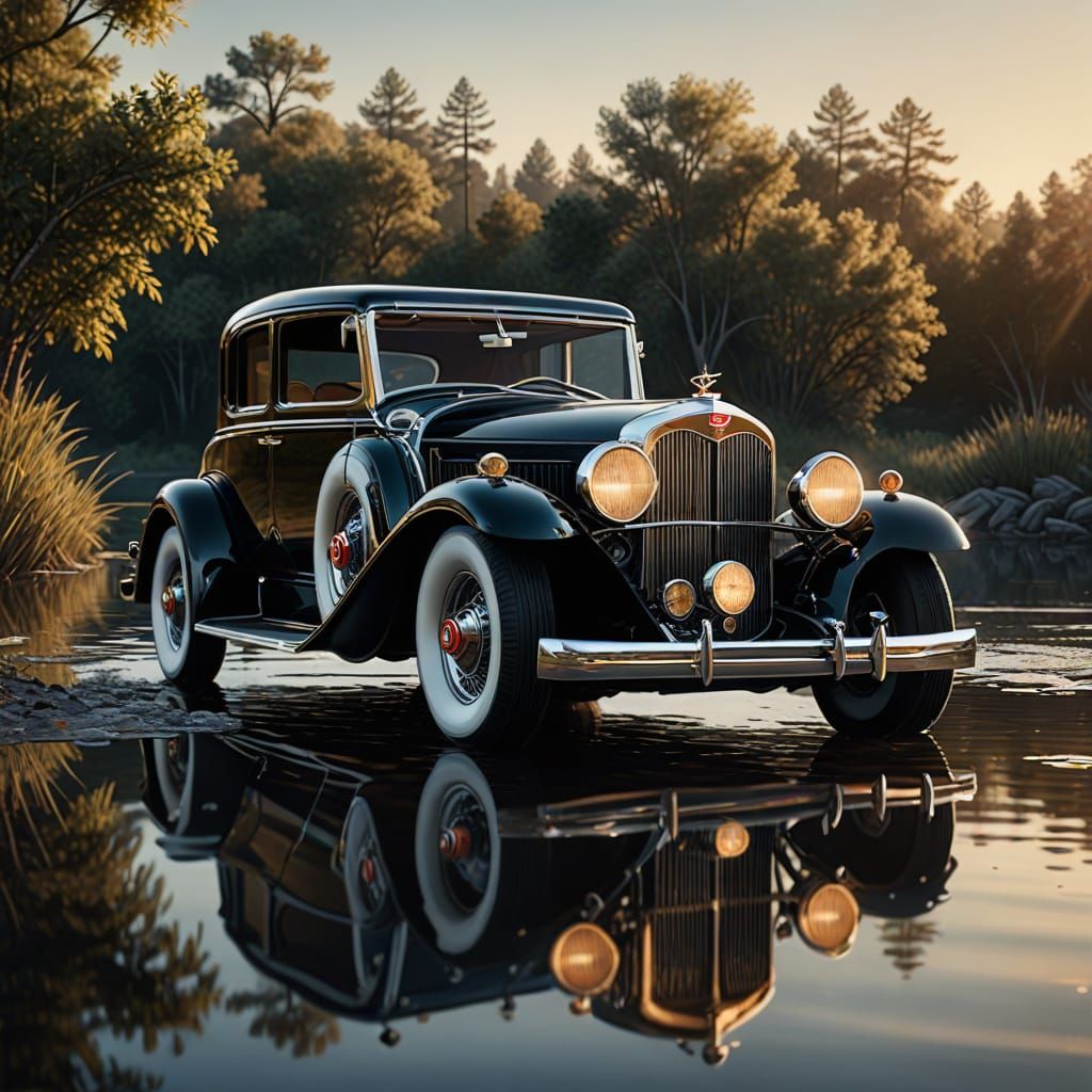 1931 Cadillac V16 Reflection: Hyperrealistic Digital Paintin...