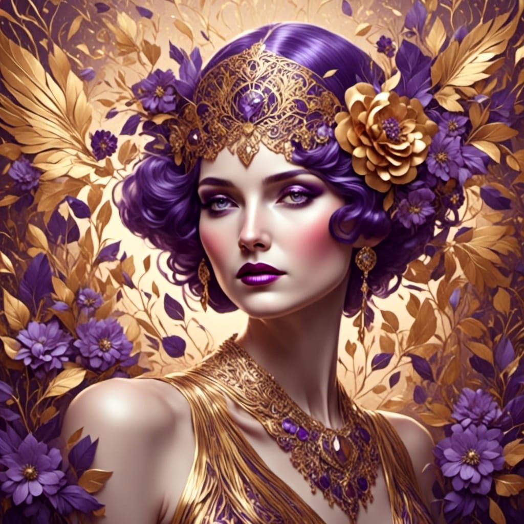 Woman with Flowers: Fantasy Art Deco Portrait