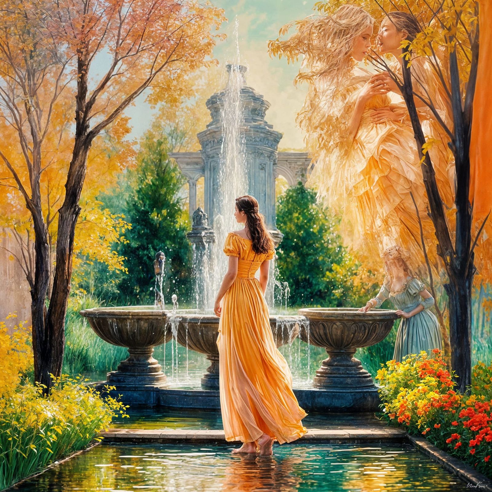 19th Century Aristocrats Embracing in Vibrant Expressionist ...