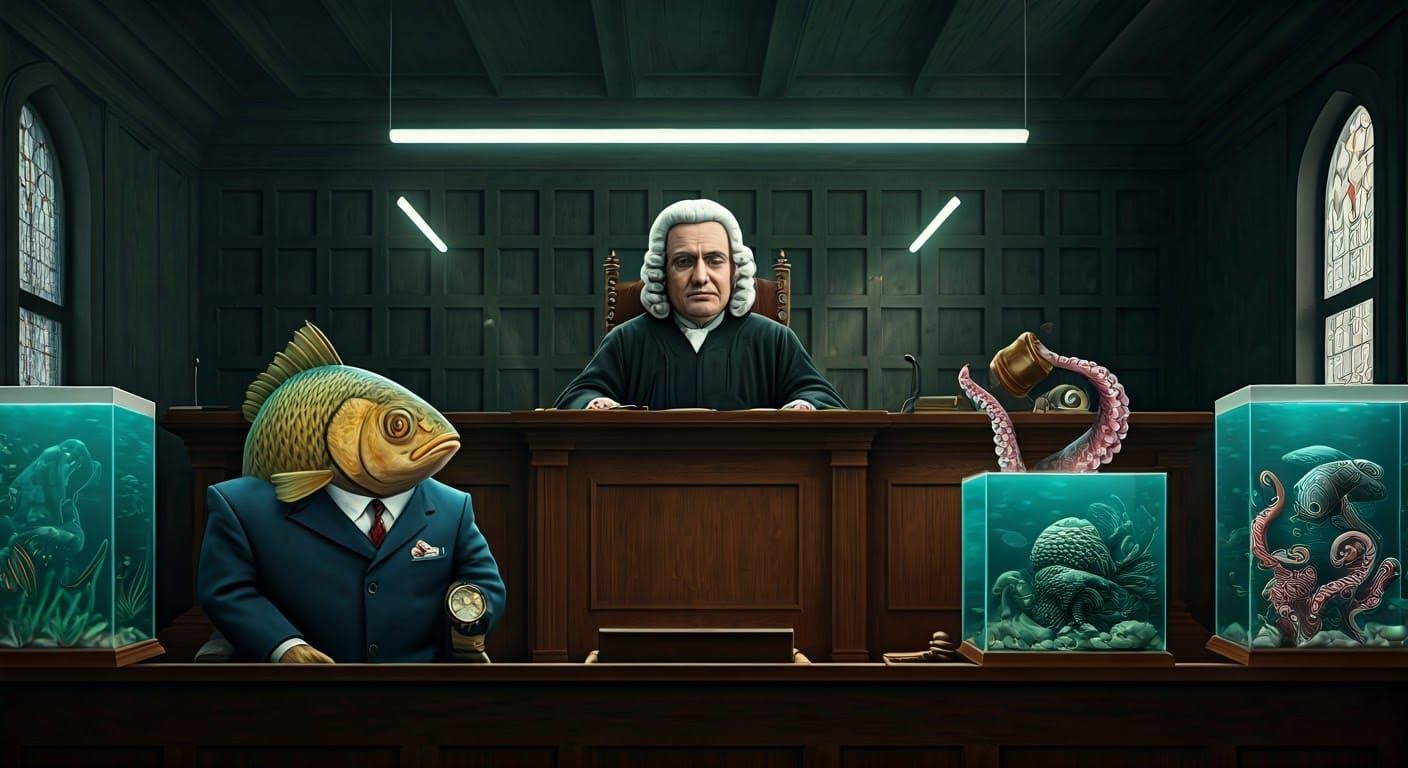 Surreal Courtroom: Fish Testifies Before Foot Judge