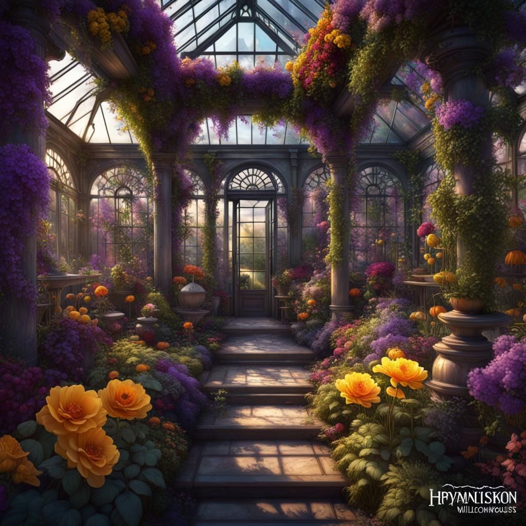 Maximalist Garden Greenhouse in Dark Fantasy Style
