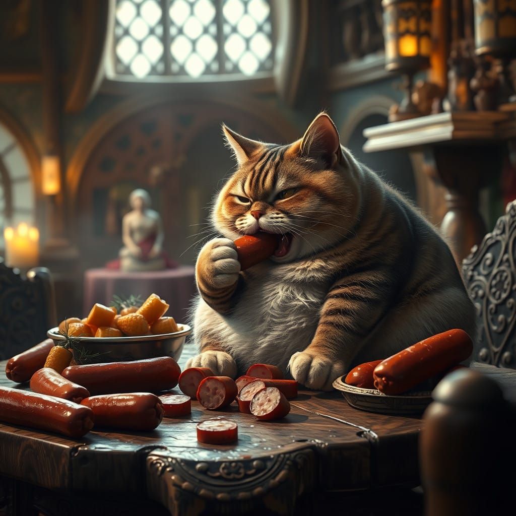 Regal Feline Feast in Whimsical Tavern