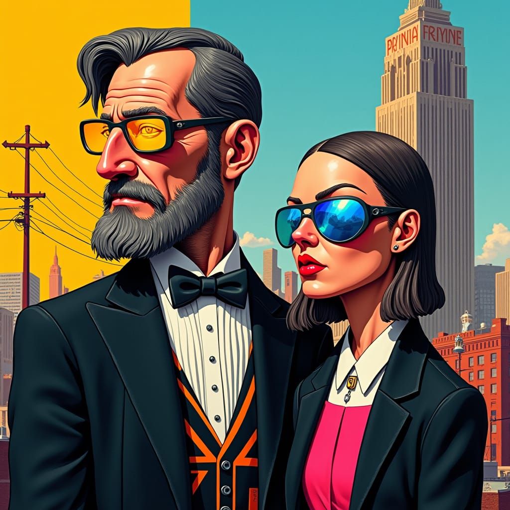 Cyberpunk American Gothic in Cubist Style