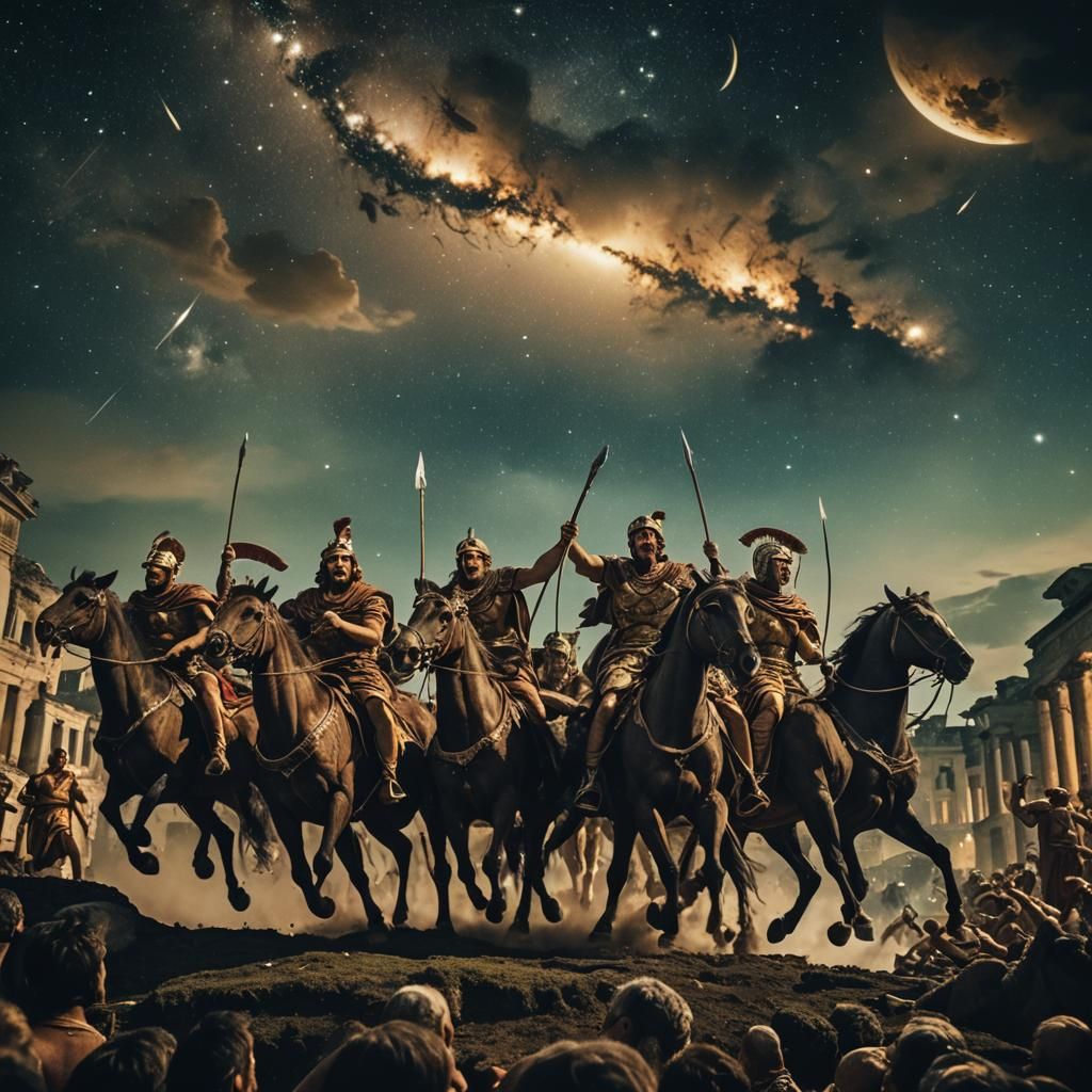 Centaurs' Saturnalia Celebration Under Fractured Sky