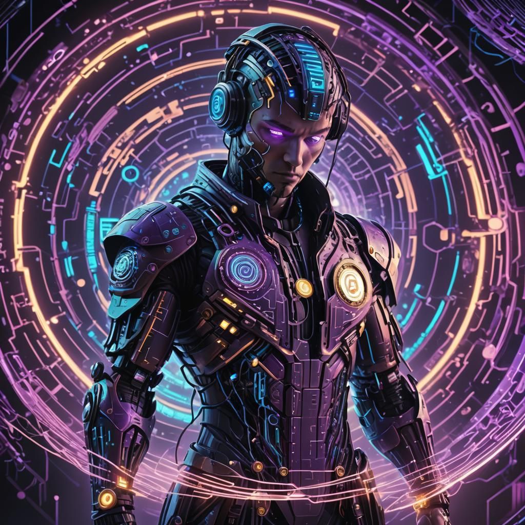 Cyberpunk Figure with Glowing Crypto Coin