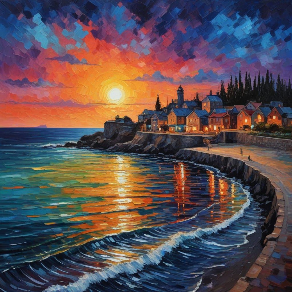 Summer Nights: Neo-Impressionist Seascape in Oils
