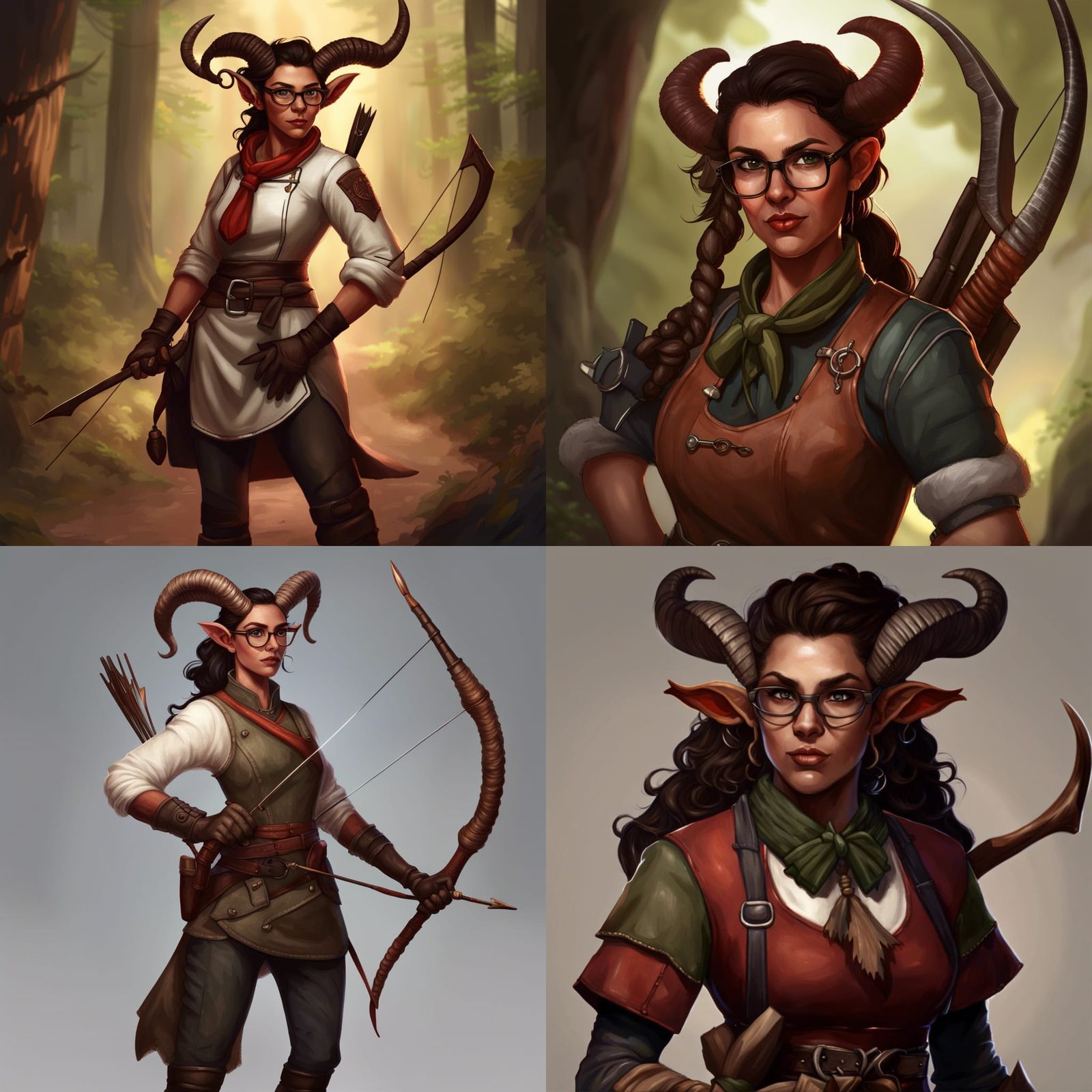 Tiefling Ranger Chef with Bow and Glasses