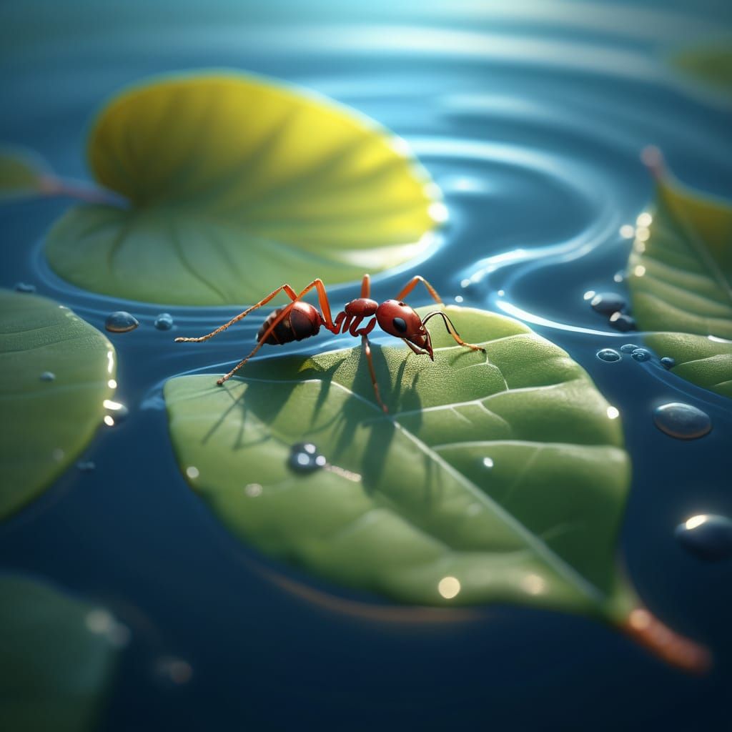 Leafy Oasis in Gentle Swirls of Water