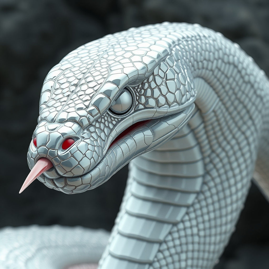 Chrome Anaconda Head in Surreal 8K Detail