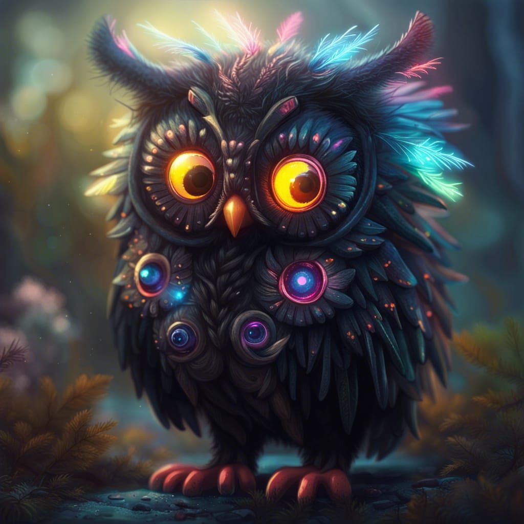 Fluffy Owl-Skunk Creature in a Detailed Fantasy Art