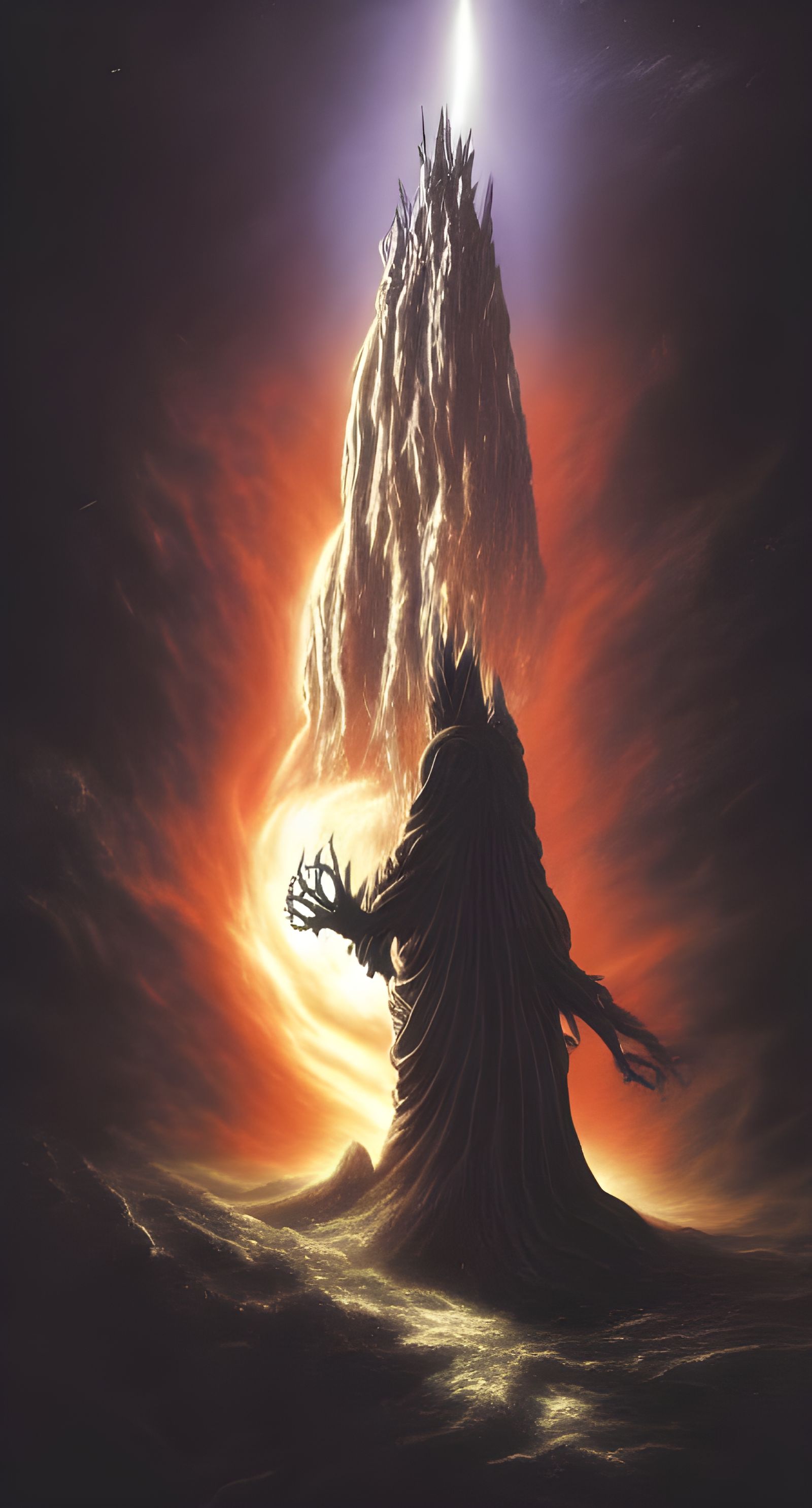 Space Demon and the Dark Tower in Surreal Style