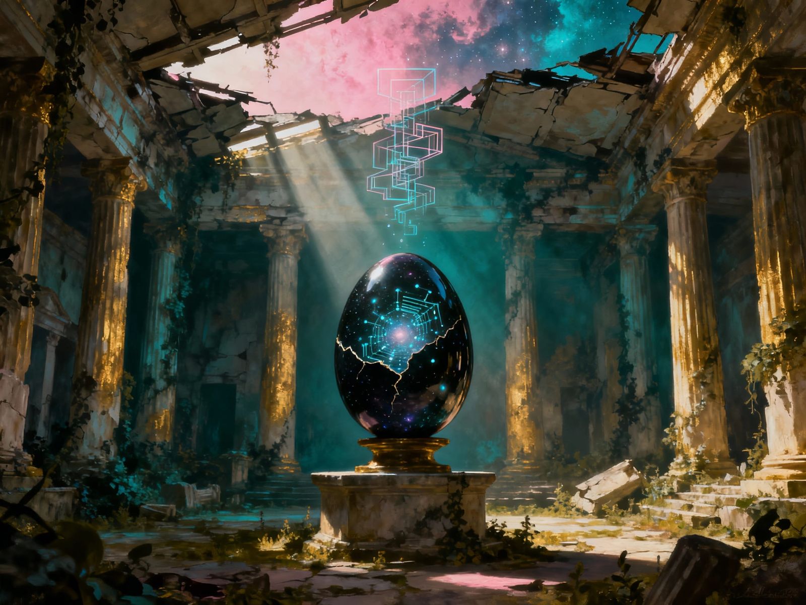 Obsidian Egg Reveals Universe in Ruined Temple